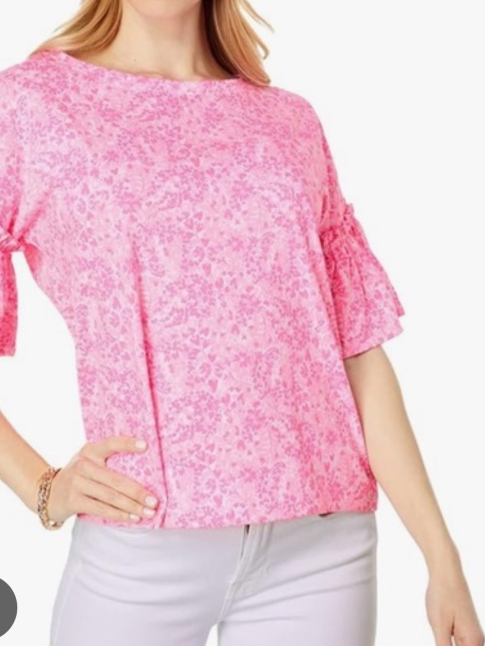 NWOT Lilly Pulitzer Ziva Top PINK SHANDY INVEST A GATOR Prima Cotten Ruffles